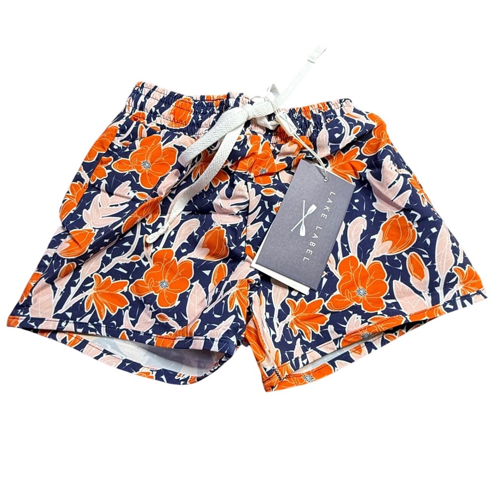 Lake Label Kids Floral Swim Trunks Orange Navy Blue Board Shorts Size 2/3 NWT